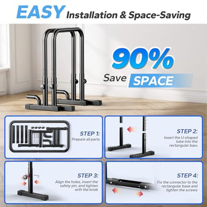 2026 Upgraded Dip Bars 880LBS Heavy Duty Dip Bar Station Height & Width Adjustable Parallel Bars for Full Body Strength Training Dip Stands Calisthenics Equipment for Home Push Up Bar