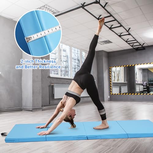 ZENOVA Gymnastics Mat 6'x3'x2''/4'x8'x2'' Exercise Mat Gym Mat for Home Aerobics Workout Foldable Tumbling Mat Children Gifts - color: 3FT x 6FT-- Lake Blue