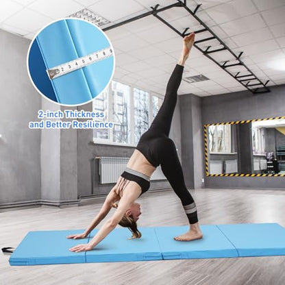 ZENOVA Gymnastics Mat 6'x3'x2''/4'x8'x2'' Exercise Mat Gym Mat for Home Aerobics Workout Foldable Tumbling Mat Children Gifts - color: 3FT x 6FT-- Lake Blue