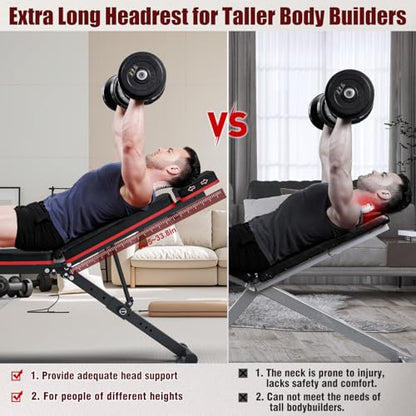 XDDIAS Adjustable Weight Bench, Workout Bench with Leg Extension and Preacher Curl Pad, Weight Bench for Home Gym, Foldable Exercise Bench, Quick Adjustment Incline Bench Press - color: Black A+a pair of 55LB Dumbbells