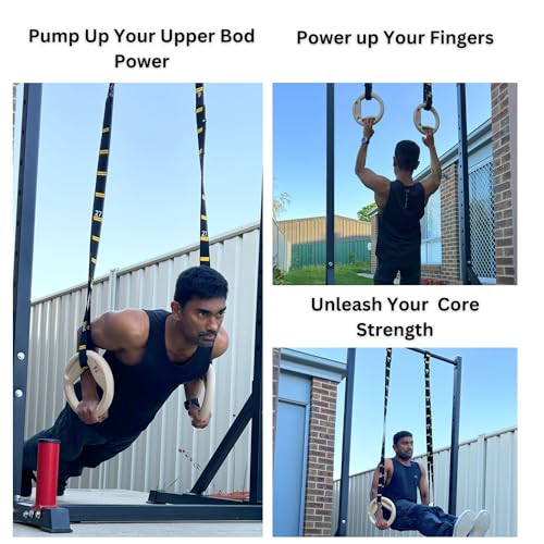 Name: Wood 32mm Gymnastic Rings with Finger Training hangboard | Wooden Gymnastics Rings | Portable Finger Training Board | Hang Grip Strengthener AU Gym Rings for Rock Climbing