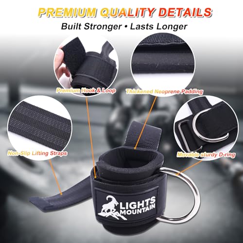 Lights Mountain Adjustable Wrist Cuffs Weight Lifting Straps with Sliding D-Ring – Heavy Duty Gym Attachments for Cable Machines, Pull Downs, Triceps & Biceps Training