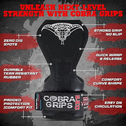 Cobra Grips Weight Lifting Gloves with Adjustable Neoprene Padded Wrist Wraps - Heavy Duty Alternative to Power Lifting Hooks for Deadlifts - color: A PRO Black Rubber, size: 5.5 - 8.75"