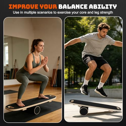 Balance Boards for Adults, Adjustable Surf Balance Board Trainer, Wooden Balance Board with Roller, Training Core&Balance Abilities Balance Board Trainer, Surf Trainer & Physical Therapy