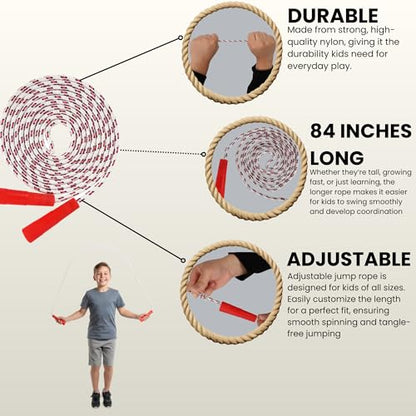ArtCreativity 84 Inch Nylon Ropes for Kids - Pack of 12 - Durable Jump Ropes with Plastic Handles - Healthy Indoor and Outdoor Activity, Classroom Gifts, Party Favors, Gifts for Boys and Girls