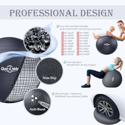 PL-0015 Soft Exercise Ball, Anti-Burst Yoga Ball Chair Supports 2200lbs PL-0015
