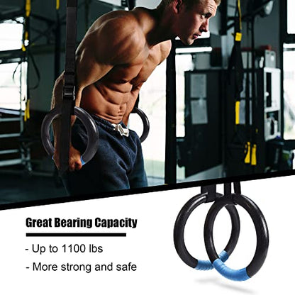 PACEARTH Gymnastics Rings Wooden Olympic Rings 1500/1000lbs with Adjustable Cam Buckle 14.76ft Long Straps with Scale Non-Slip Gym Rings for Home Gym Full Body Workout