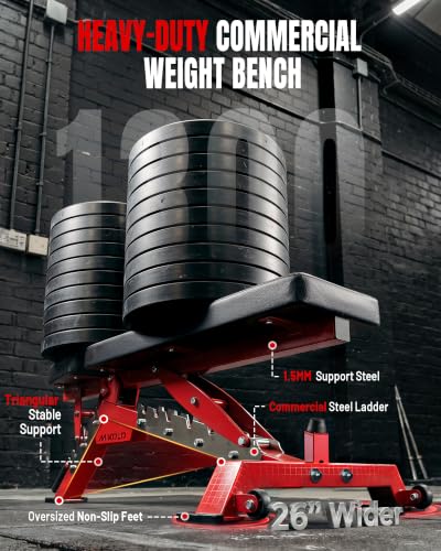 Mikolo Weight Bench - 1300 Weight Capacity and 40 Adjustable Positions for Full Body Workouts, Incline, Decline and Flat Setting for Garage and Home Gym