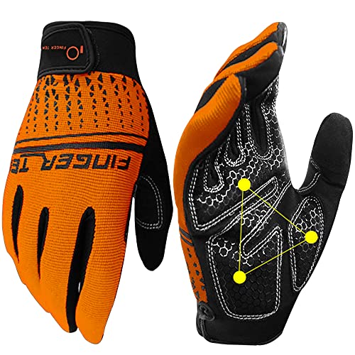 FINGER TEN Workout Gloves Full Finger with Padding 1 Pair - color: Orange, size: Medium