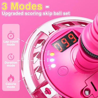 HopeRock Skip Ball Toy for Girls Ages 6-10,Girl Birthday Gifts,3 Fun Modes,Flashing Light-Up Wheel,LED Digital Counter,Replaceable Battery,Girl Birthday Gifts for Age 6-10+ - color: Pink
