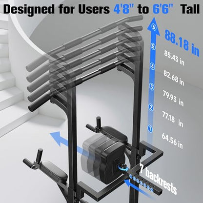 Sportsroyals Power Tower Pull Up Bar Station, 450LBS Stable Pull Up Dip Station for Home Gym Strength Training Equipment | FED Fitness - color: Black-01