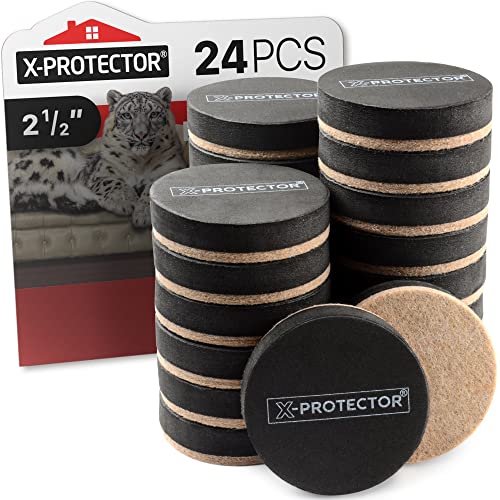 Felt Furniture Sliders Hardwood Floors X-PROTECTOR – 24 PCS 2 1/2 inch Furniture Sliders – Heavy Duty Felt Sliders Hard Surfaces – Move Your Furniture Easily & Safely! - size: 24 PCS 2 1/2 inch