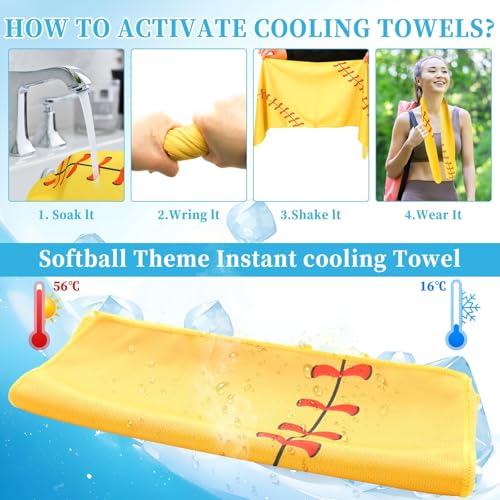 24 Pcs Softball Cooling Towel 40"x12" Sport Towels Breathable Chilly Baseball Ice Towel Fast Drying Microfiber Towel for Coach Team Gift Sport Party Favors (Yellow)