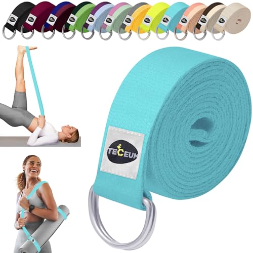 TECEUM 2 IN 1 Yoga & Mat Strap for Stretching – Cotton – 6/8/10 ft - color: Blue, size: 6 ft
