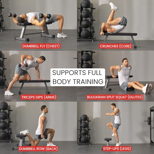 FF Finer Form Essential Flat Weight Bench for Your Home Gym – Heavy Duty Workout Bench for Bench Press, Hip Thrusts & Strength Training Exercise – Compact, Fitness Equipment for Home Use