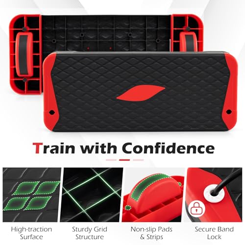 Goplus 3-in-1 Aerobic Step Platform, 600 LBS Adjustable Exercise Stepper with 4-Level Risers, Balance Trainers, Resistance Band, Non-Slip Workout Stepper for Home Gym, Cardio, Strength Training