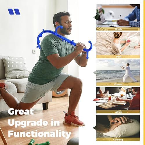 Back and Neck Massager for Pain Relief Deep Tissue, Upgraded Full Body Trigger Point Cane Massage Tools, Therapy Massage Stick Pressure Point Hook, Muscle Knot Remover Tool (Blue)