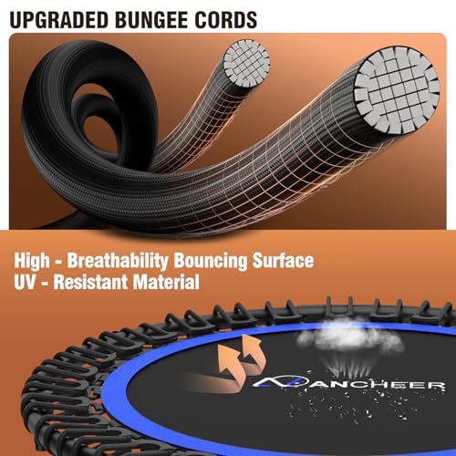 Bungee Rebounder Trampoline, ANCHEER 40" Foldable Fitness Trampoline with Resistance Ropes&Upgraded Bungees, 4 Level Adjustable Handlebar, 450LBS Capacity, Safe for Home/Cardio,Indoor/Outdoor