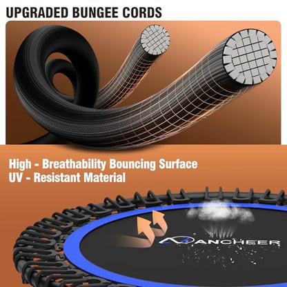 Bungee Rebounder Trampoline, ANCHEER 40" Foldable Fitness Trampoline with Resistance Ropes&Upgraded Bungees, 4 Level Adjustable Handlebar, 450LBS Capacity, Safe for Home/Cardio,Indoor/Outdoor