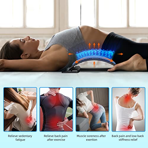 Back Stretcher for Pain Relief, Multi-Level Back Cracker Lower Back Pain Relief Device, Lumbar Support Spine Board with 3 Adjustable Settings for Bed, Chair & Car with Massager