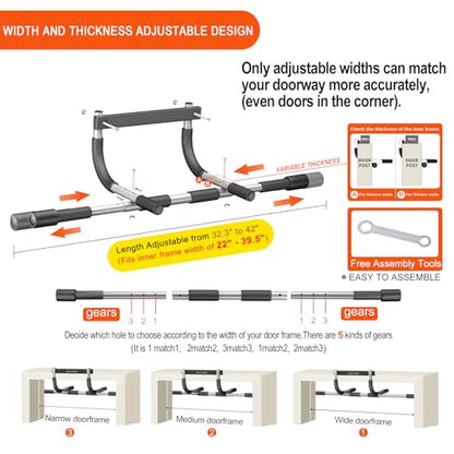 Ally Peaks Pull Up Bar for Doorway,Multiple Levels Width Adjustable Pull Up Bar Accurately Match Wide and Narrow doorframe,Indoor Chin-Up Bar Workout Bar,USA Original Patent