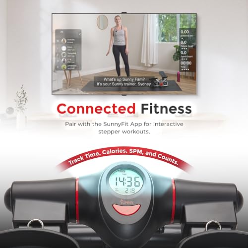 Sunny Health & Fitness 2-in-1 Power Stepper, 400 lb Weight Capacity, Resistance Bands, Height-Adjustable, Low-Impact Cardio, Bluetooth + SunnyFit App, SF-S021054