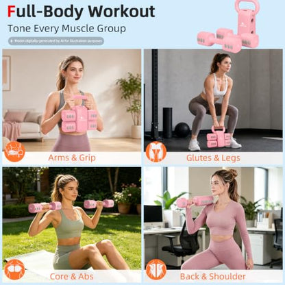 Abahub 2 in 1 Kettlebell & Dumbbell Set, Adjustable Dumbbell for Home Gym - color: Pink