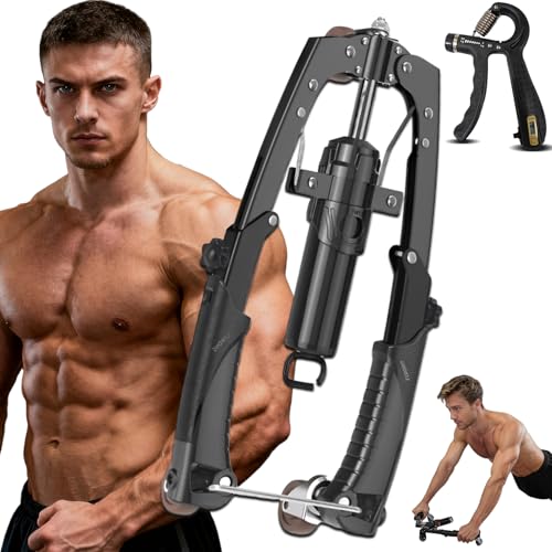 Chest Press Machine, Hydraulic Power Twister, Adjustable 22-440lbs, Hydraulic Power Arm Trainer Chest Workout, with AB Roller Wheels & Hooks, for Men Women