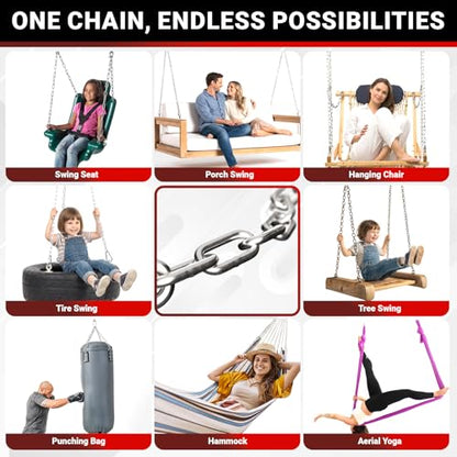 1000LB Heavy Duty Hanging Swing Chain, 6mm Thick 304 Stainless Steel Hanging Chain with 2 Carabiners, 25" Hardware Kit for Hammock, Hanging Chair, Punching Bags, Tree, Indoor & Outdoor