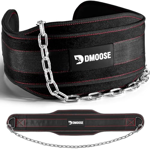 DMoose Fitness Dip Belt for Weight Lifting, Pullup, Squats & Dips - 36" Robust Steel Chain, Comfortable Neoprene Padding Supports 350lbs - Gym Weight Belt for Strength Training Workout & Weightlifting