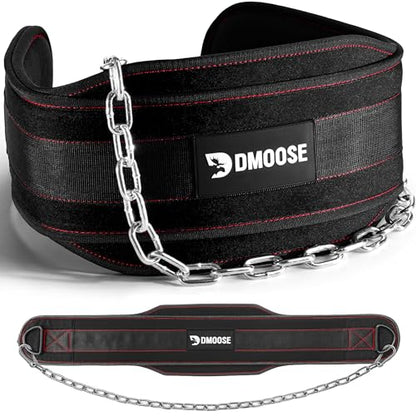 DMoose Fitness Dip Belt for Weight Lifting, Pullup, Squats & Dips - 36" Robust Steel Chain, Comfortable Neoprene Padding Supports 350lbs - Gym Weight Belt for Strength Training Workout & Weightlifting