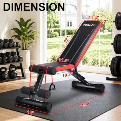 FitinOne Adjustable Folding Weight Bench for Home Gym, 660 lbs Capacity Multi-Functional Workout Bench Sturdy Durable for Full Body - color: Black-Red