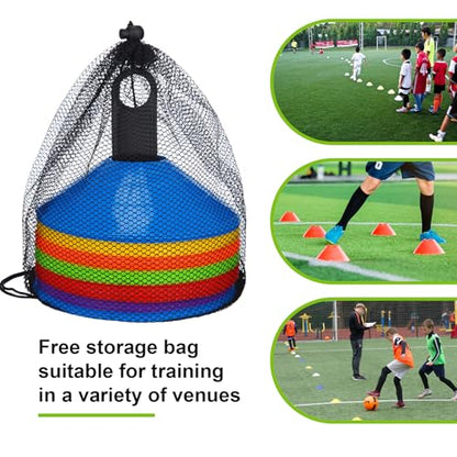 Practice Equipment 60 Disc Cones Agility Soccer Cones and 36 Nylon Mesh Pinnies Scrimmage Vests Team Practice Jersey with Carry Bag and Holder for Sports Training Basketball Football Coaching
