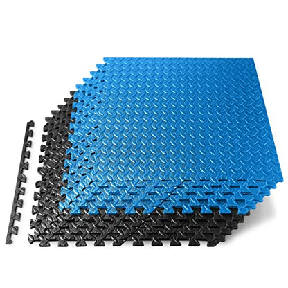 Thick Puzzle Exercise Mat Foam Interlocking Tiles Protect Floors from Gym Equipment Exercise, Durable Non-Skid Texture, Kid Baby Family Safe Easy to Assemble - color: Black & Blue, size: 10