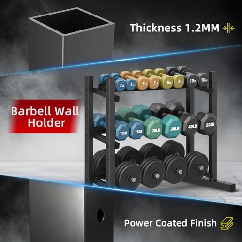 3-Tier Professional Dumbbell Rack, Commercial Grade Dumbbell Storage Rack,1300/1800LB Capacity with Barbell Holder, Adjustable Heavy-Duty Weight Rack for Home Gym, Weight Stand for Dumbbells, Kettlebells & Weight Plates (Rack Only)