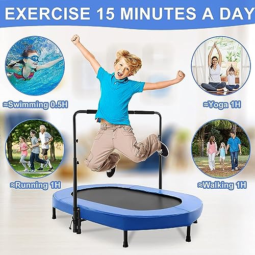 Kids Trampoline Mini Rebounder with Adjustable Handle Foldable Trampoline for 2 Kids Toddler Indoor Outdoor Play Fitness Exercise Workout Max Load 220 lbs