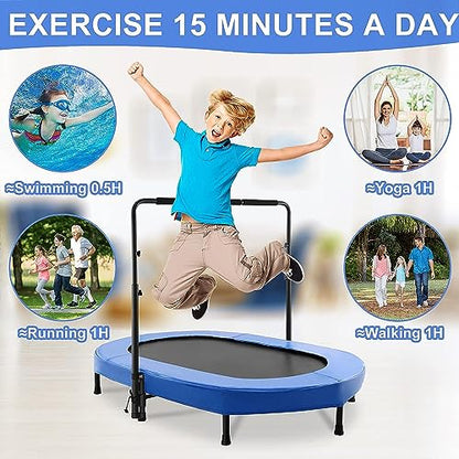 Kids Trampoline Mini Rebounder with Adjustable Handle Foldable Trampoline for 2 Kids Toddler Indoor Outdoor Play Fitness Exercise Workout Max Load 220 lbs