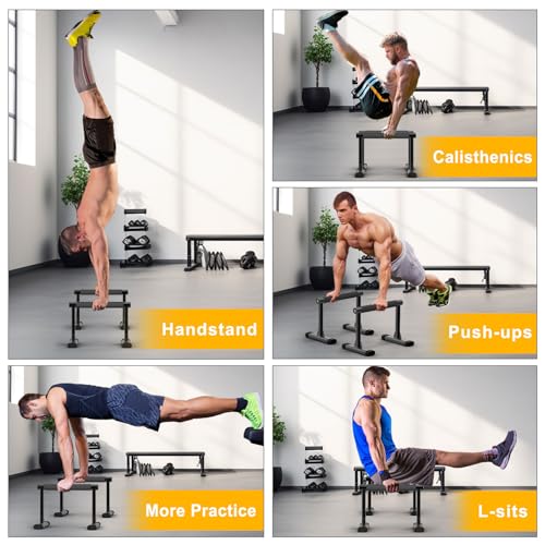Kipika Parallette Bars for Calisthenics - Push Up & Dip Bar with Wood Handles, Rock-Free Support for Handstand, L-Sit & Home Strength Training, 600LB Capacity, 12" Height