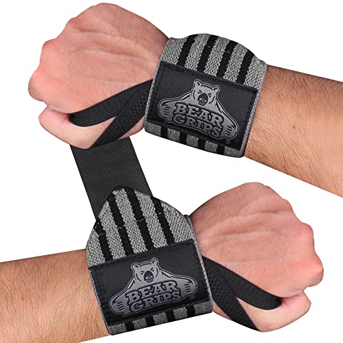 Bear Grips Wrist Wraps for Weightlifting | Weight Lifting Wrist Straps for Weightlifting | Extra Strength Gym Wrist Wraps | Two Wrist Wrap Per Pack | 12” & 18” | Lifting Wrist Wraps for Men & Women - color: Extra Strength: Gray