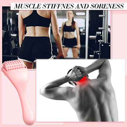 2 Pcs Muscle Roller Gift Fascia Stick Cellulite Face Muscle Body Massage Roller Massage Tool for Relief Neck Arm Back Leg Body Deep Release(Pink,Silicone)