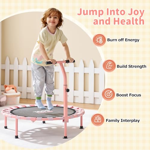 Mini Trampoline for Kids 3-6 with Super Safe Foam Handle Bar, 3ft Toddler Trampoline Indoor with No-Gap Cover for Indoor and Outdoor