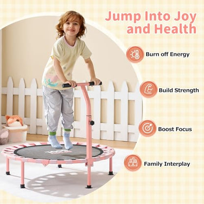 Mini Trampoline for Kids 3-6 with Super Safe Foam Handle Bar, 3ft Toddler Trampoline Indoor with No-Gap Cover for Indoor and Outdoor