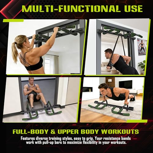 Pull Up Bar for Doorway Upgrade Multi-Grip Pullup Door Strength Training Pull-Up Bars Frame Chin Hanging Exercise Home Doorframe Dead Hang Without Screws Over the at Indoor No Way, Up To 440 Lbs