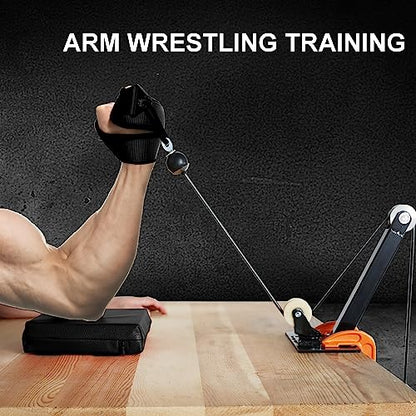 Arm Wrestling Training Strap Belt Hand Grip Arm Finger Forearm Exerciser Strengthener for Cable Machine and Free Weight - color: black with 18mm loading pin