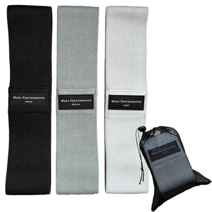Premium Fabric Resistance Bands, Glute Bands, Set of 3 Resistance Strengths with Carrying Bag for Men & Women, Strength Training, Pilates, Physical Therapy, Home Exercise, & More