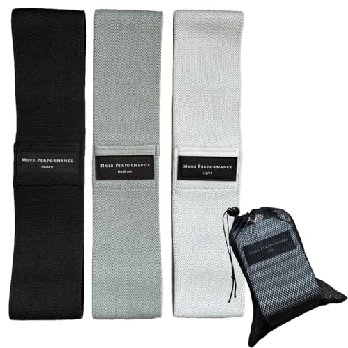 Premium Fabric Resistance Bands, Glute Bands, Set of 3 Resistance Strengths with Carrying Bag for Men & Women, Strength Training, Pilates, Physical Therapy, Home Exercise, & More