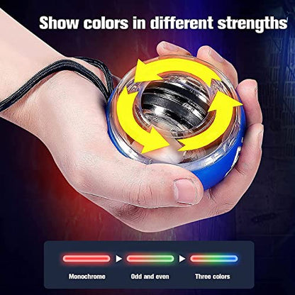 Auto-Start Wrist Power Gyro Ball with LED Lights, Wrist Strengthener and Forearm Exerciser for Stronger Arm Fingers and Muscle - color: Colourful Light-Blue
