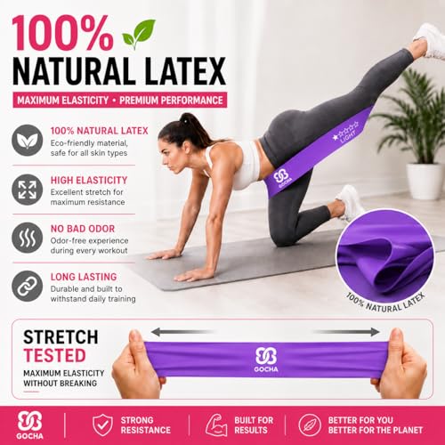 GOCHA Resistance Bands Set of 5 for Exercise & Fitness – Loop Resistance Bands with Carry Bag, Natural Latex Workout Bands for Strength Training, Physical Therapy, Yoga, Pilates, Home Gym (5-40 lbs) - color: Purple Set