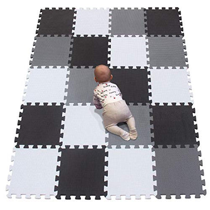 YIMINYUER® 20 Tiles (30cm×30cm×1cm Each Tile) Baby Soft Puzzle Play Mats, Kids Thick EVA Foam Floor, Toddlers & Children's Soft Interlocking Mat R01R04R12G301020 - color: White Black Gray