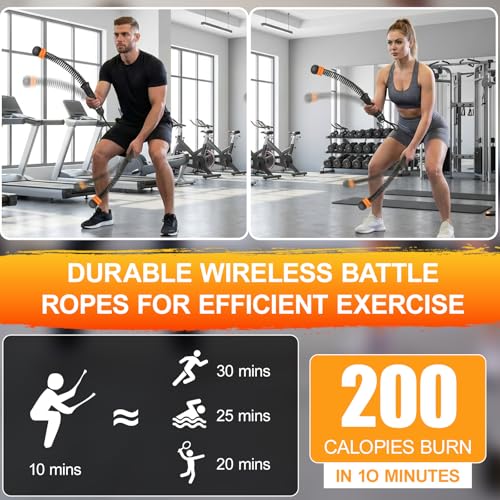 Ropeless Battle Ropes, Weighted Ropeless Battle Ropes for Home Gym with Poster, Workout Exercise Rope for Strength Building, HIIT and Low-Impact Aerobic Training for Men & Women